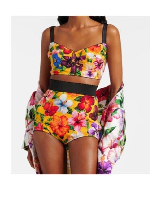 Dolce & Gabbana Red Floral Silk-Blend Shorts