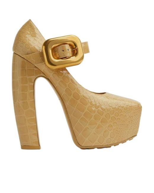 Bottega Veneta Metallic Logo Mary Jane Heels