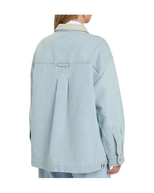 Agolde Blue Leather-Trim Denim Jacket
