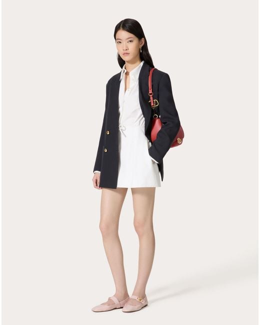 Valentino White Belted Straight Hem Long-Sleeved Shirt Dress