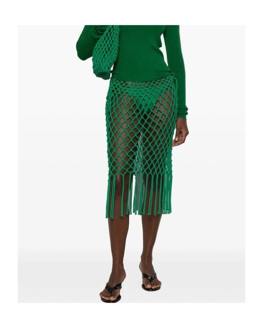 Frankie Shop Green Fringed Knit Skirt