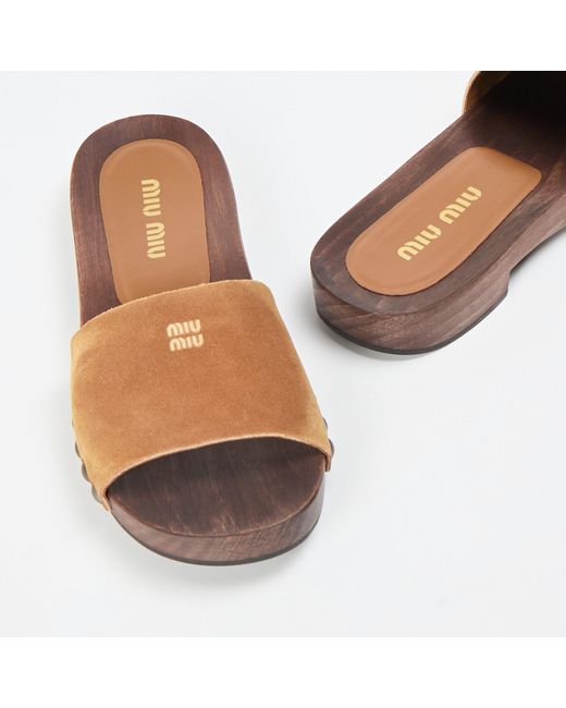 Miu Miu Brown Logo Detail Slippers