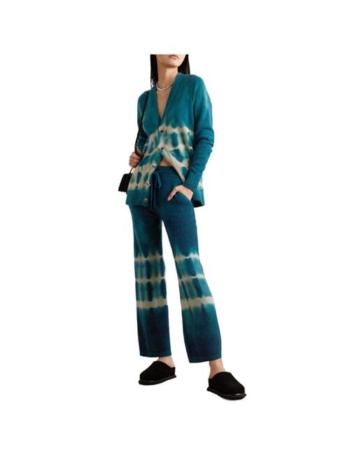 The Elder Statesman Blue Tie-Dye Cashmere Wide-Leg Pants