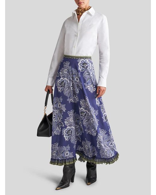 Etro Blue Floral Printed Maxi Skirt