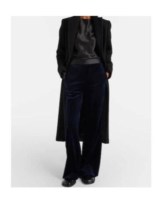 Victoria Beckham Blue Satin-Trimmed Velvet Wide-Leg Pants