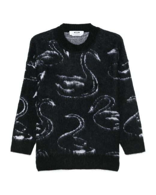MSGM Black Patterned-Jacquard Sweater