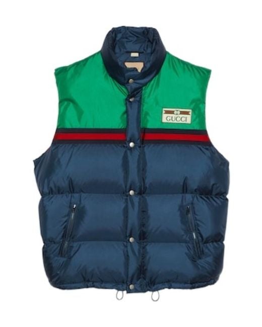 Gucci Blue Colour Blocked Logo Patch Padded Gilet for men