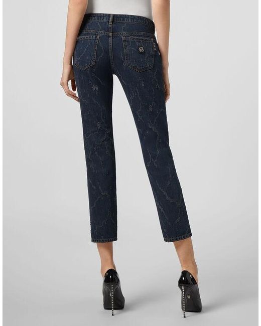 Philipp Plein Blue Logo Detail Jeans
