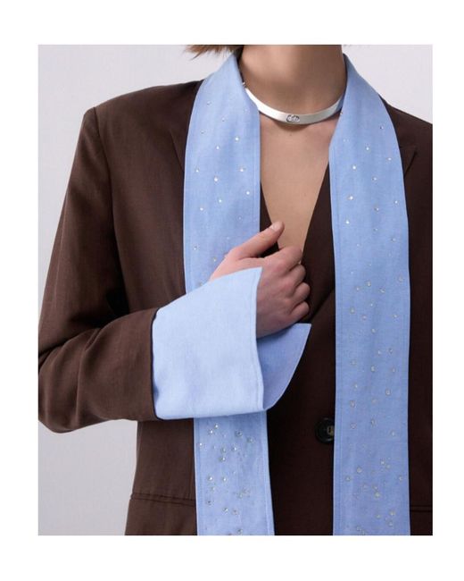Liu Jo Brown Embellished Scarf-Detail Blazer