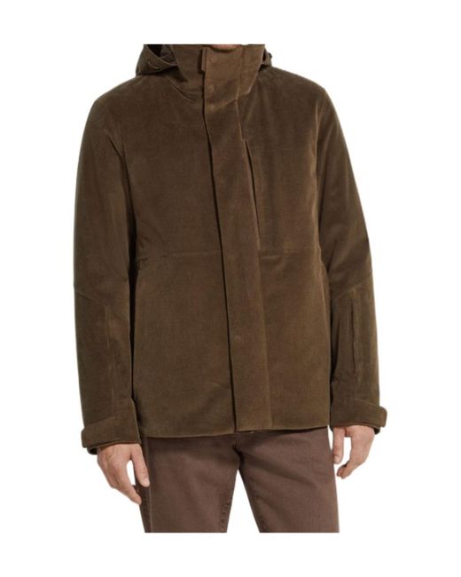 Zegna Brown Cashco Hooded Corduroy Jacket for men