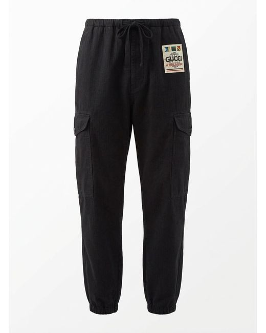 Gucci Black Logo Patch Wide-Leg Cargo Trousers for men
