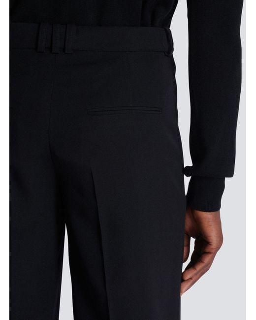 Balmain Black Wool Pleated Trousers for men