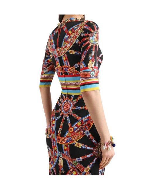 Dolce & Gabbana Red Carretto Printed Midi Dress