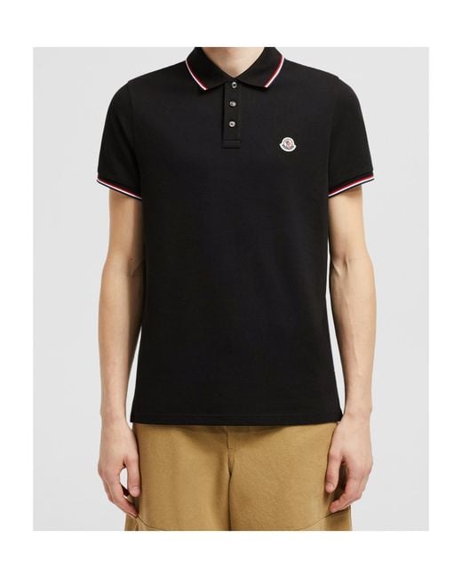 Moncler Black Logo Patch Short-Sleeved Polo Shirt for men