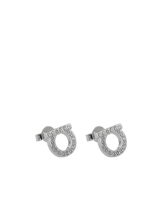Ferragamo White Ferragamo Gancini Small Embellished Earrings