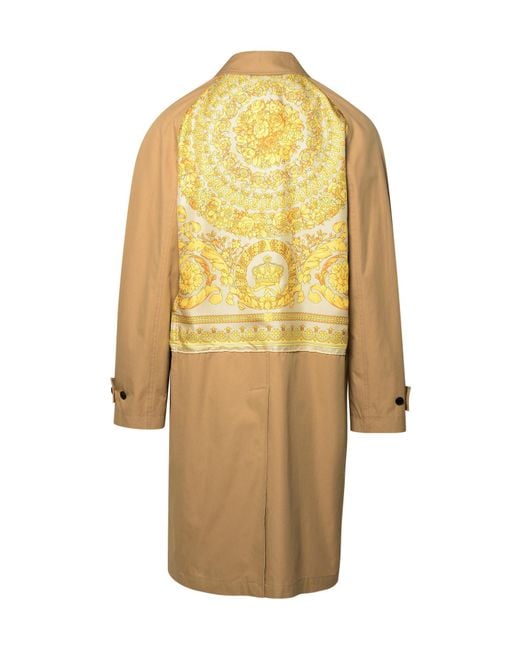 Versace Natural 'Baroque' Cotton And Silk Trench Coat for men