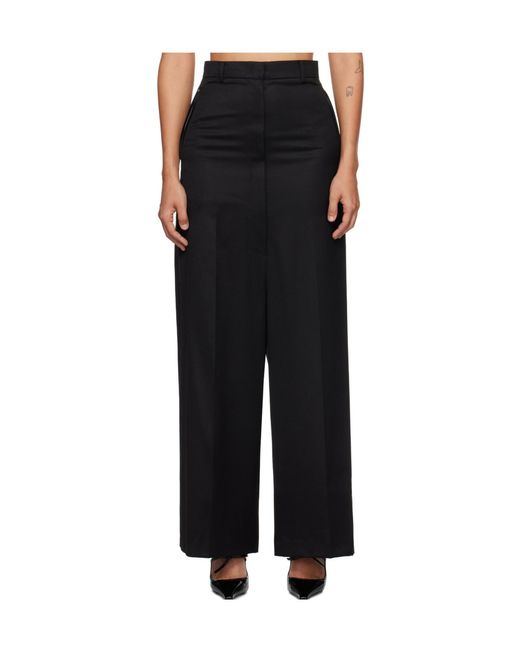 Pushbutton Black Side-Folded Wide-Leg Casual Pants