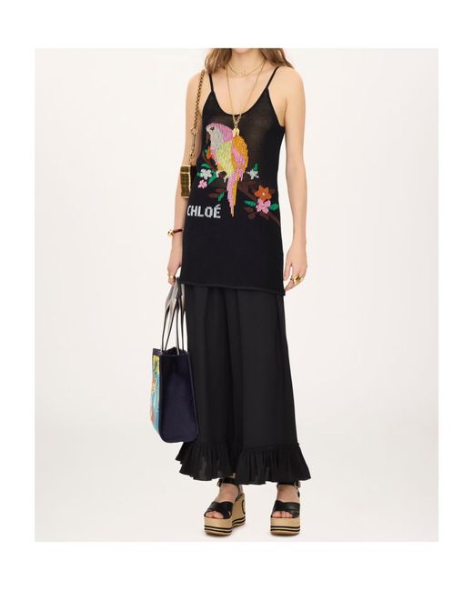 Chloé Black Thin-Strap Fitted Logo Mini Dress