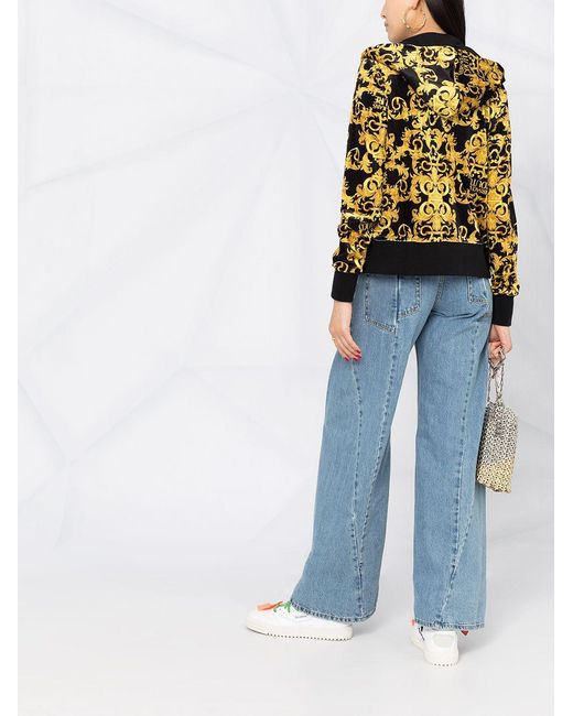 Versace Jeans Yellow Logo Baroque-Pattern Hoodie