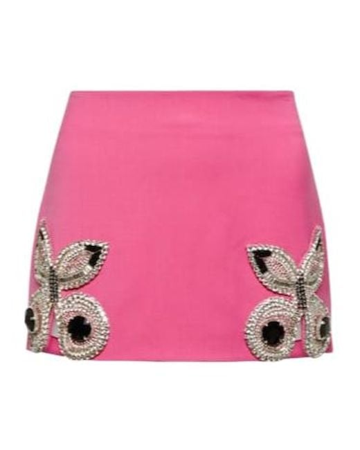 Area Pink Crystal-Embellished Wool Miniskirt