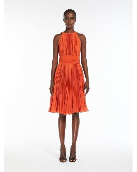Max Mara Red Golena Sleeveless Pleated Dress