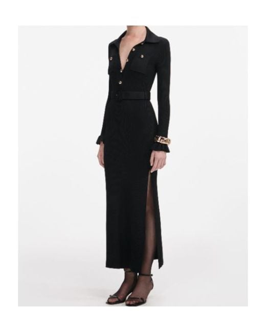Self-Portrait Black Ribbed Maxi Dress