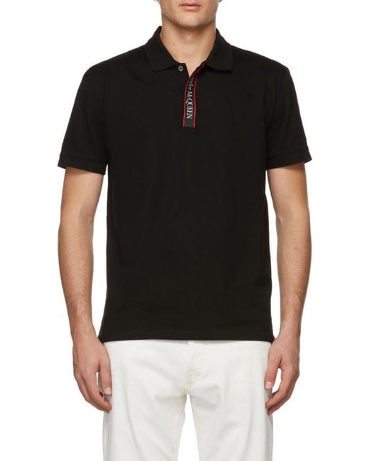 McQueen Black Logo Tape Polo Shirt for men