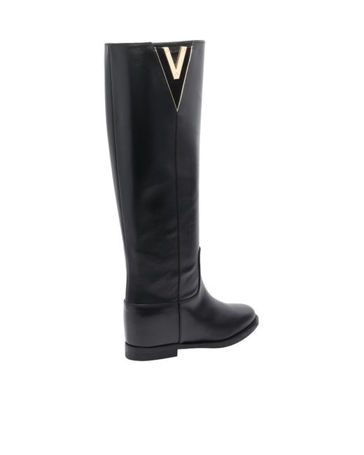 Via Roma 15 Black Maxi Logo Round Toe Boots
