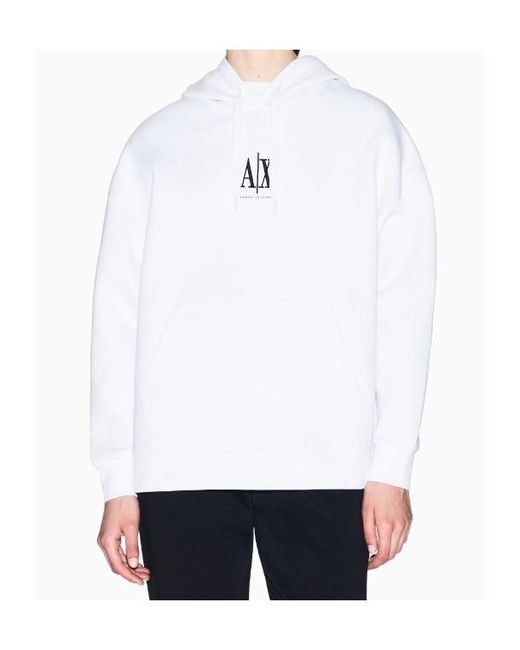 ARMANI EXCHANGE White Logo-Embroidered Hoodie