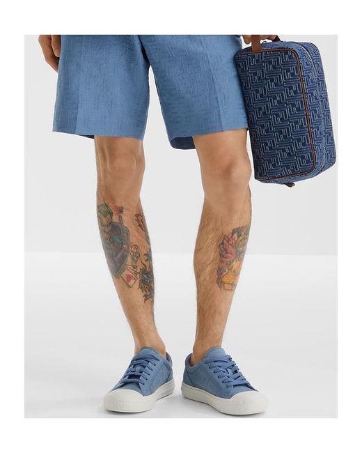 Fendi Blue Domino Ff Motif Lace-Up Sneakers for men