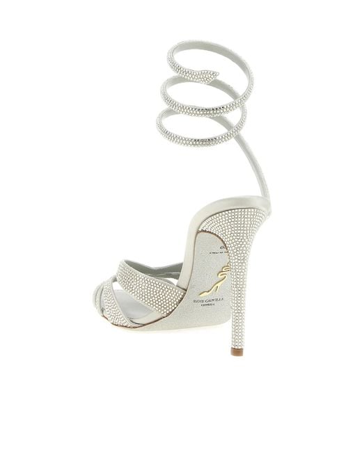 Rene Caovilla White Dania Crystal Spiral Heeled Sandals