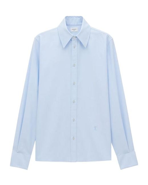 Saint Laurent Blue Cotton Cassandre Oxford Shirt for men