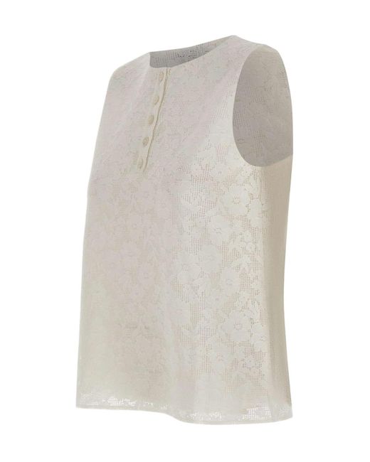 Marella White Cantico Floral Lace Sleeveless Top