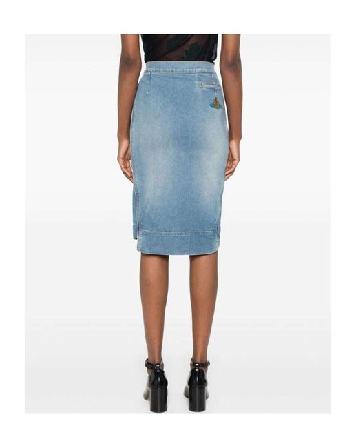 Vivienne Westwood Blue Orb Logo Embroidered Asymmetric Skirt