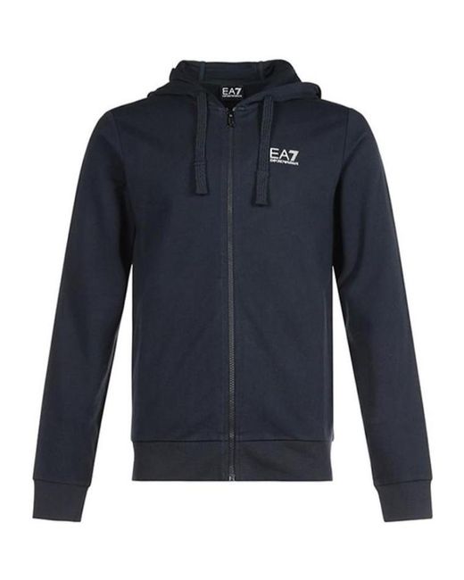 EA7 Blue Logo-Printed Hooded Hoodie for men