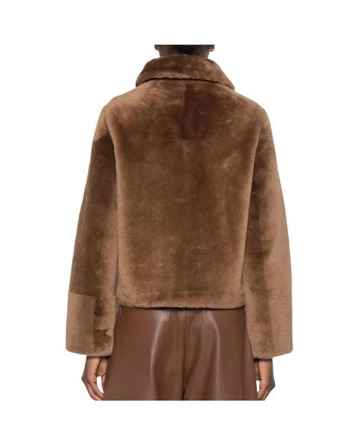 Yves Salomon Brown Button-Fastening Shearling Jacket