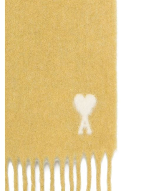 AMI Metallic Logo Detailed Fringed-Hem Scarf