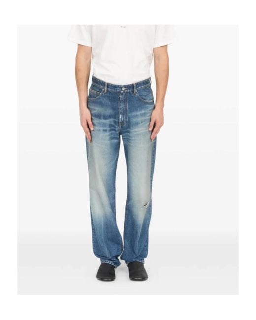 MM6 by Maison Margiela Blue Straight Distressed Jeans for men