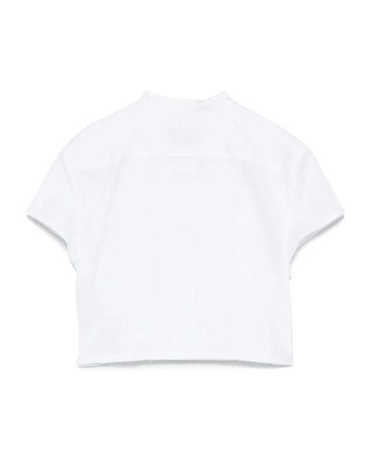 MSGM White Cropped Ruffled Shirt
