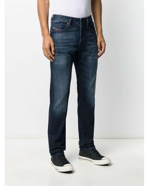 DIESEL Blue Straight-Leg Five-Pocket Jeans for men