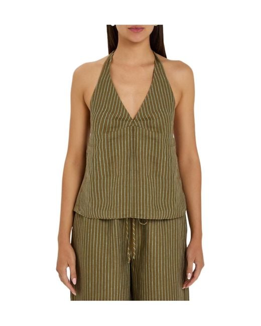 Staud Green Minimalist Striped Camisole Top