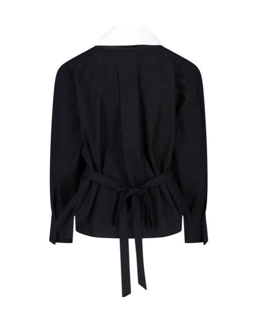 The Attico Black The Contrast Collar Wrap Shirt