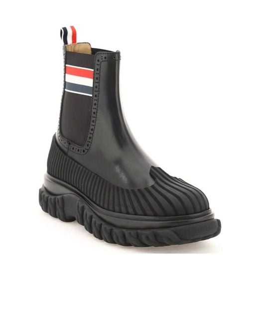 Thom Browne Black Rwb Striped Chelsea Boots for men
