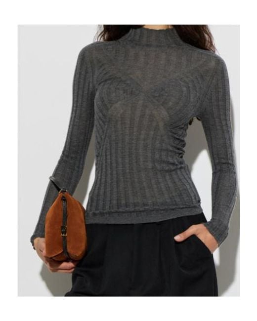 Jil Sander Black Sheer Ribbed Turtleneck Knitted Top