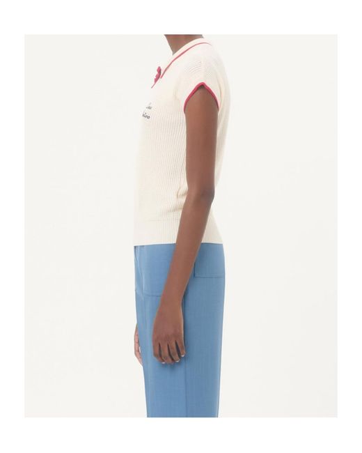 Valentino Pink Bow Collar Ribbed Sweater