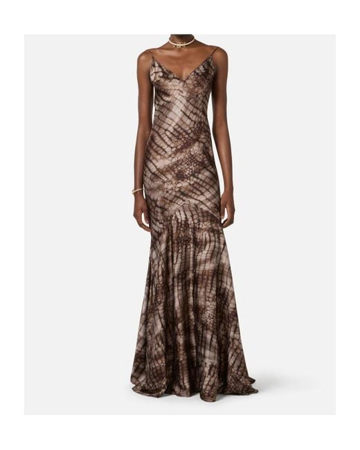 Elisabetta Franchi Brown Alligator Printed Carpet Dress