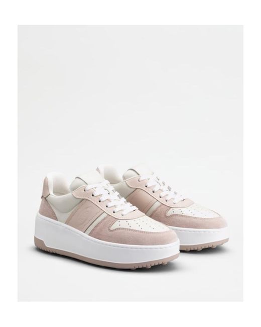 Tod's White Round-Toe Lace-Up Sneakers