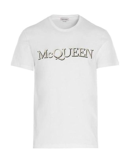 McQueen White Logo Embroidered T-Shirt for men