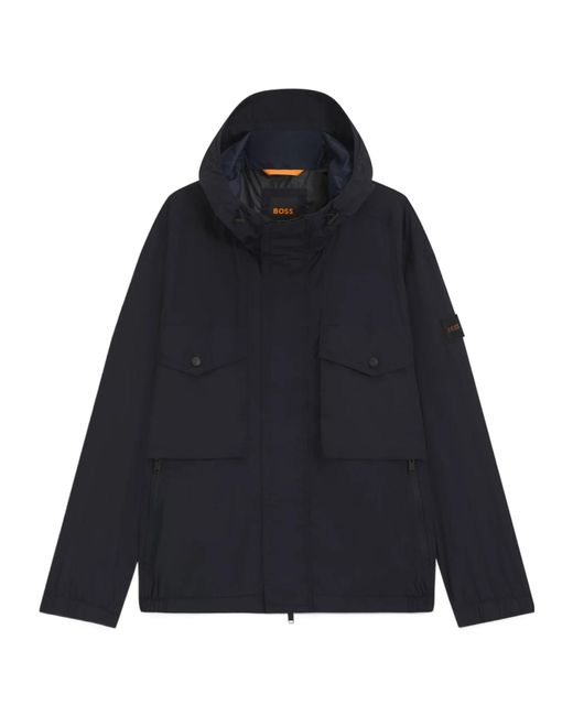 Boss Blue Logo-Patch Hooded Jacket for men