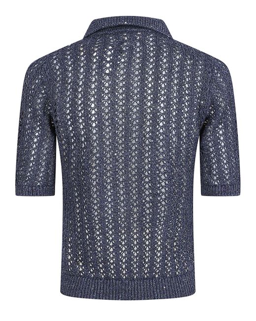 Eleventy Blue Openwork Polo Knitted Top